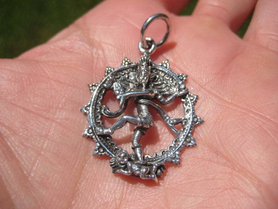 925 Silver Nataraja Shiva Dance of Destruction Pendant Amulet Necklace A38755