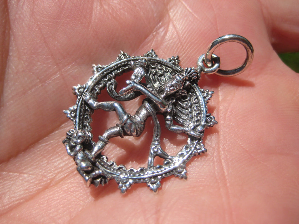 925 Silver Nataraja Shiva Dance of Destruction Pendant Amulet Necklace A38755