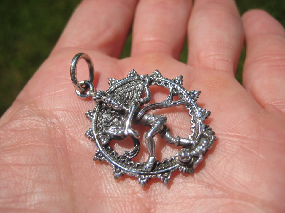 925 Silver Nataraja Shiva Dance of Destruction Pendant Amulet Necklace A38755