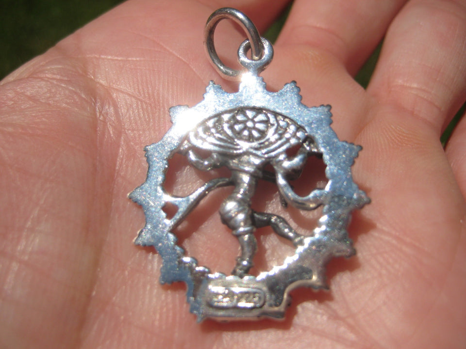 925 Silver Nataraja Shiva Dance of Destruction Pendant Amulet Necklace A38755