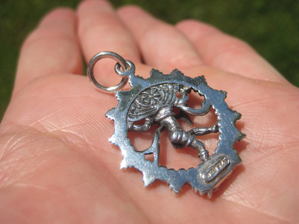 925 Silver Nataraja Shiva Dance of Destruction Pendant Amulet Necklace A38755