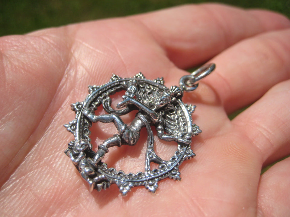 925 Silver Nataraja Shiva Dance of Destruction Pendant Amulet Necklace A38755