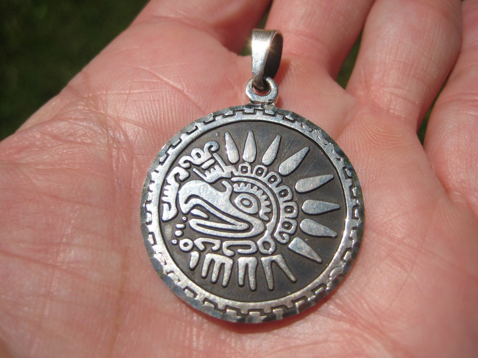 950 Silver Quetzalcoatl Aztec Pendant Taxco Mexico A63787
