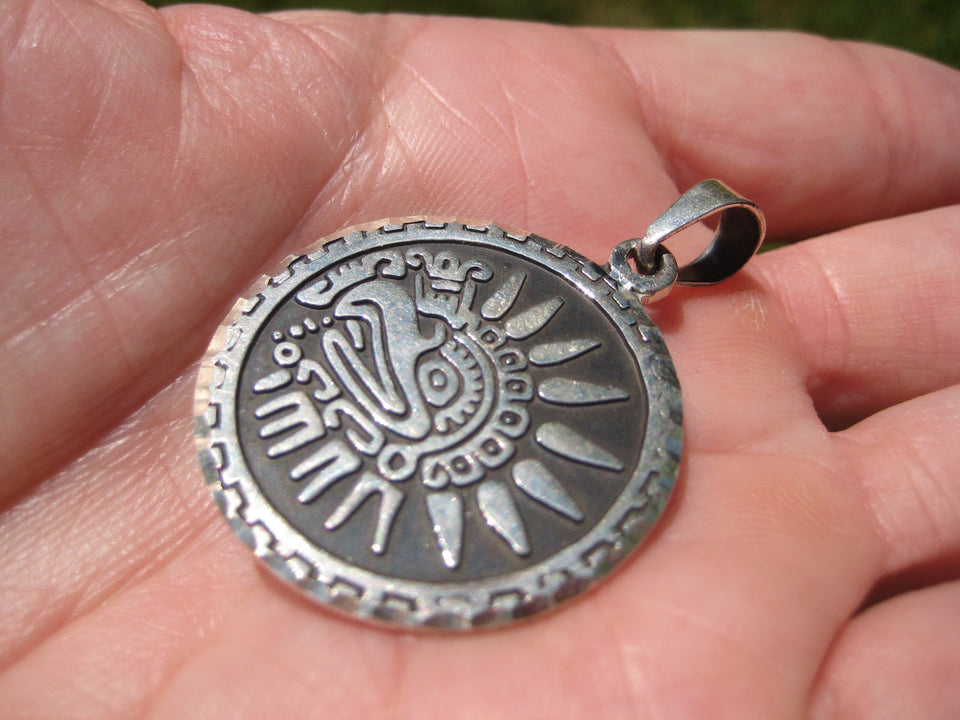 950 Silver Quetzalcoatl Aztec Pendant Taxco Mexico A63787