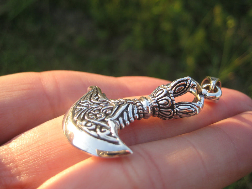 Large 925 Silver Kartika Vajra Dorje Axe Knife Pendant Necklace A7255