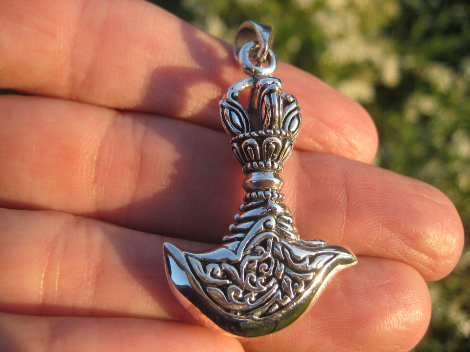 Large 925 Silver Kartika Vajra Dorje Axe Knife Pendant Necklace A7255
