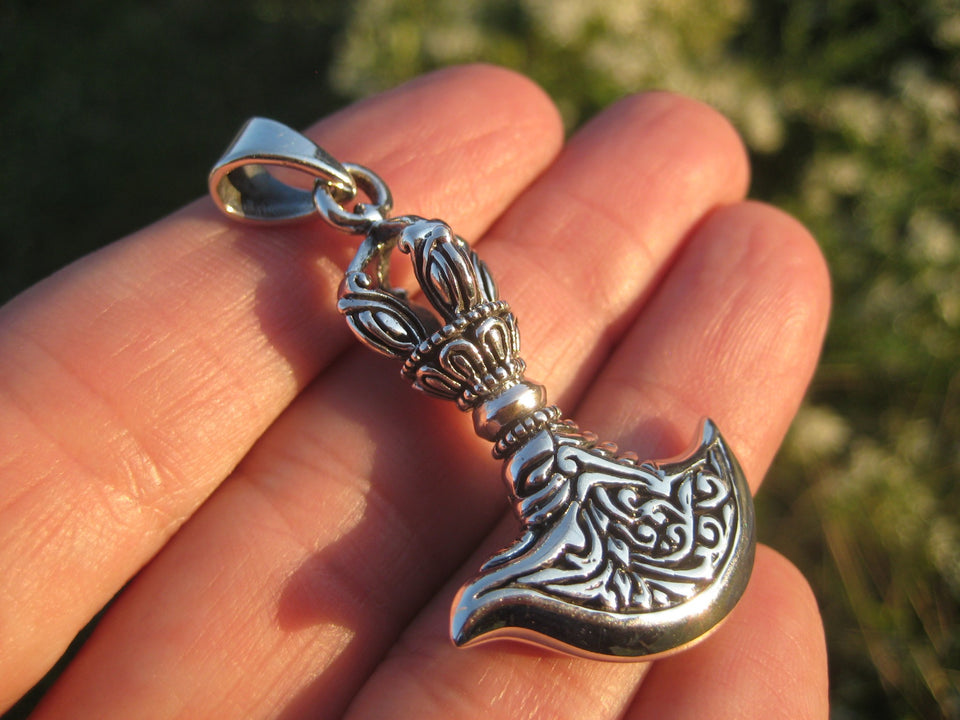 Large 925 Silver Kartika Vajra Dorje Axe Knife Pendant Necklace A7255