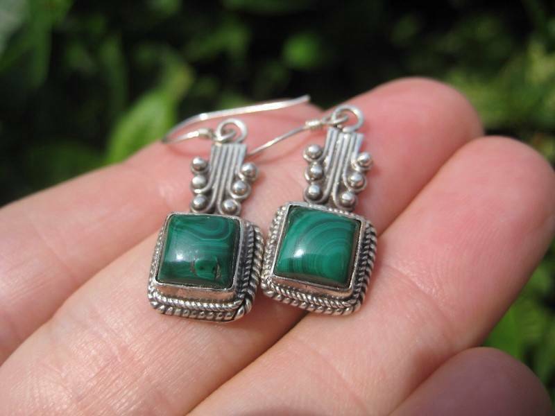 925 Silver Malachite pair Earrings Earring Nepal  N3866