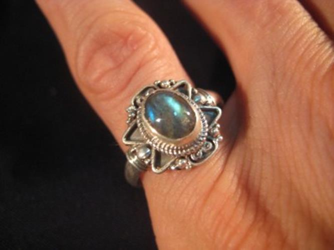925 Silver Labradorite crystal mineral stone Ring Nepal jewelry Size 8.5 N3854