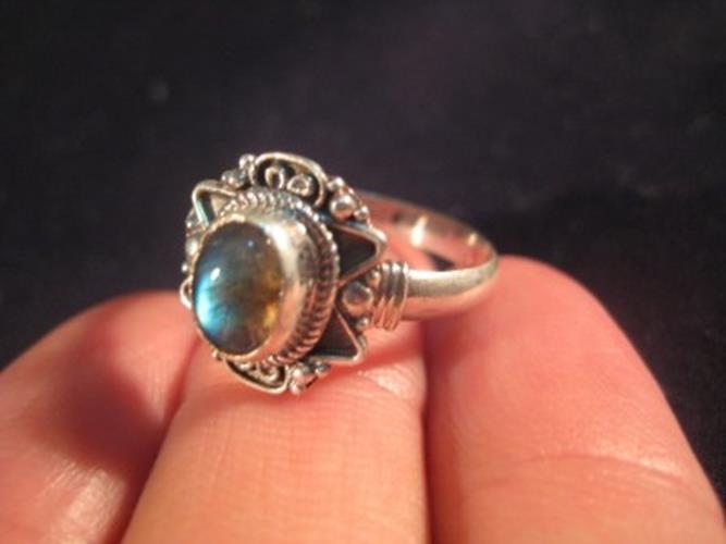 925 Silver Labradorite crystal mineral stone Ring Nepal jewelry Size 8.5 N3854
