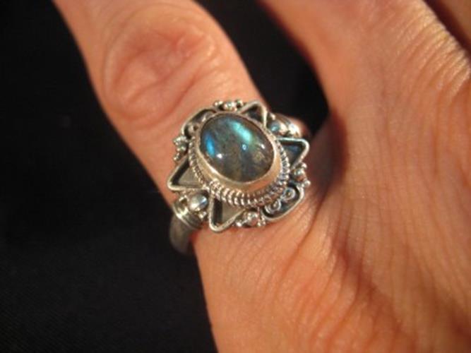925 Silver Labradorite crystal mineral stone Ring Nepal jewelry Size 8.5 N3854