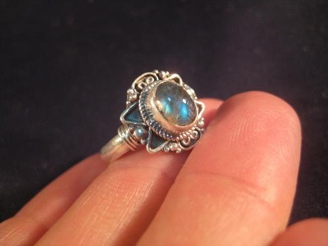 925 Silver Labradorite crystal mineral stone Ring Nepal jewelry Size 8.5 N3854