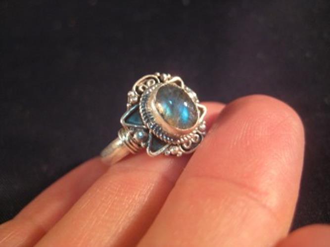 925 Silver Labradorite crystal mineral stone Ring Nepal jewelry Size 8.5 N3854
