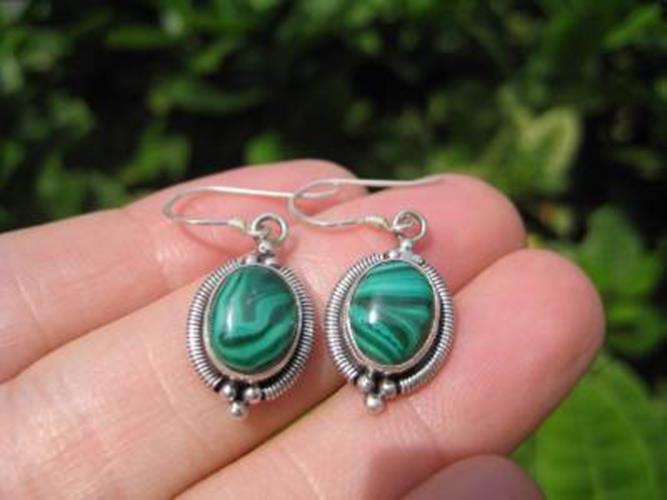 925 Silver Malachite pair Earrings Earring jewelry Nepal himalayan art N3766