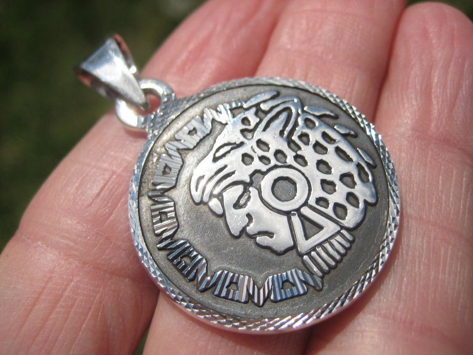 925 Silver Mayan Aztec Pendant Jaguar King N3755