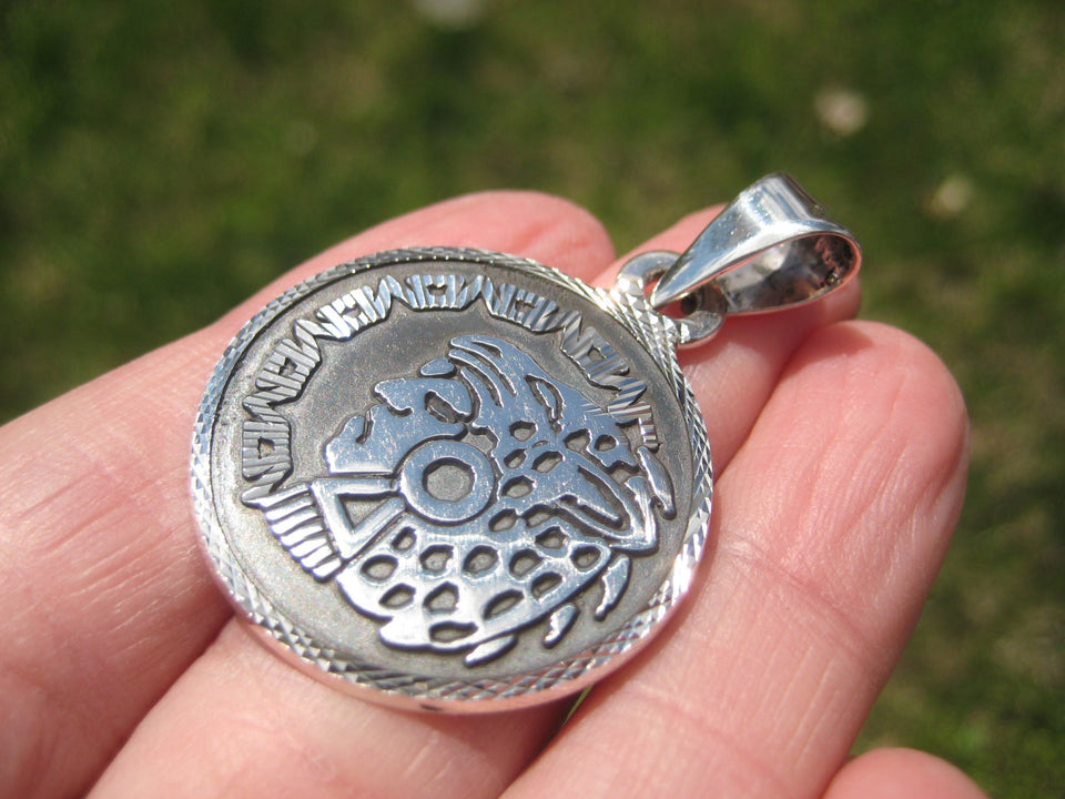 925 Silver Mayan Aztec Pendant Jaguar King N3755
