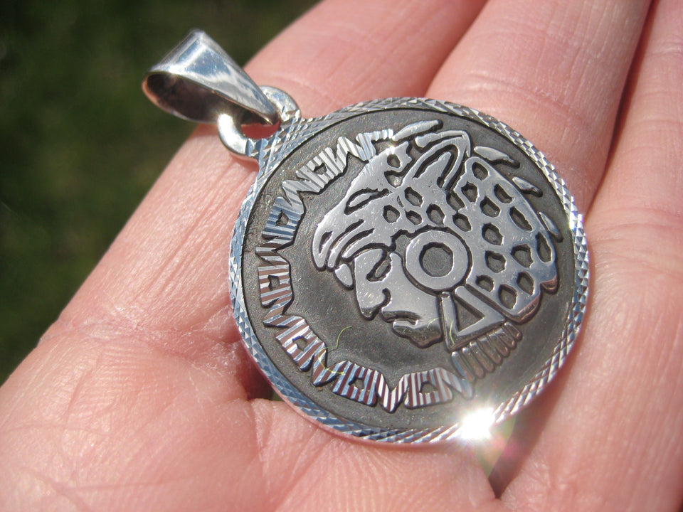 925 Silver Mayan Aztec Pendant Jaguar King A37476