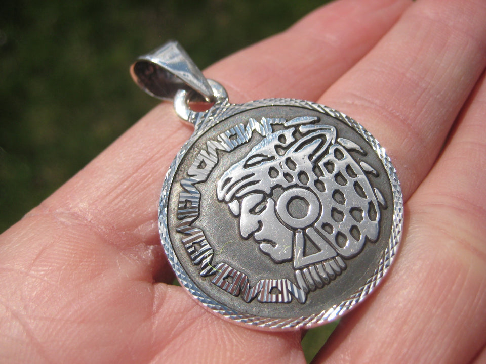 925 Silver Mayan Aztec Pendant Jaguar King A37476