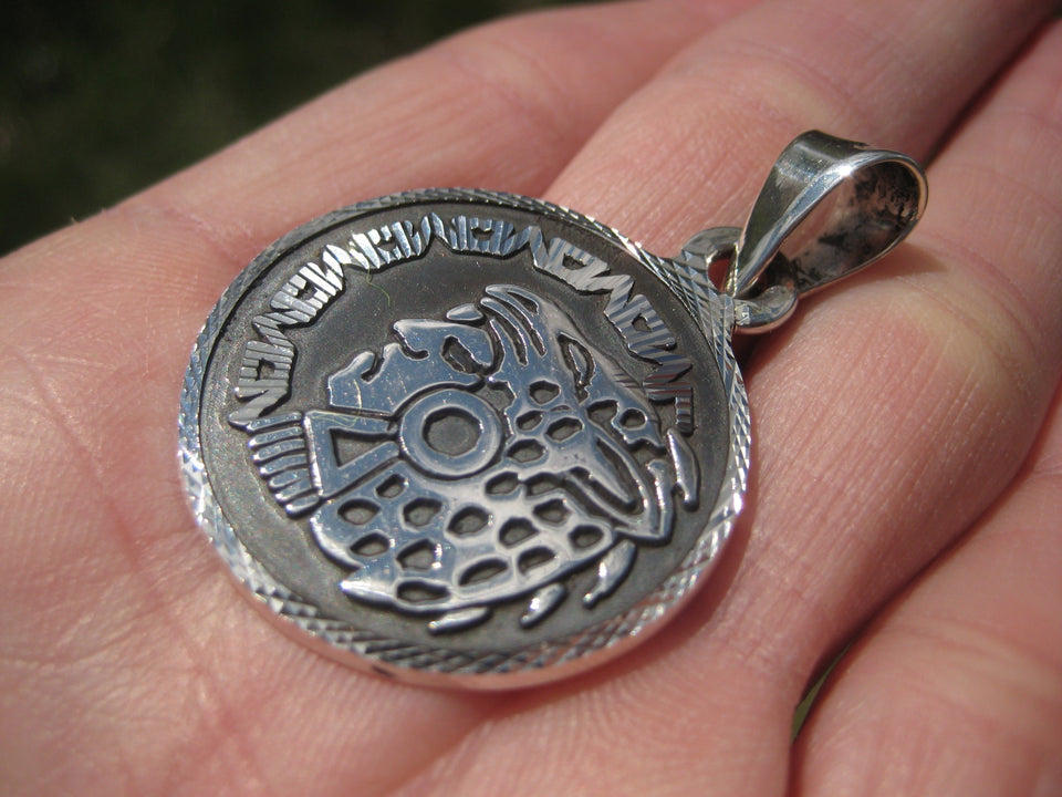 925 Silver Mayan Aztec Pendant Jaguar King A37476
