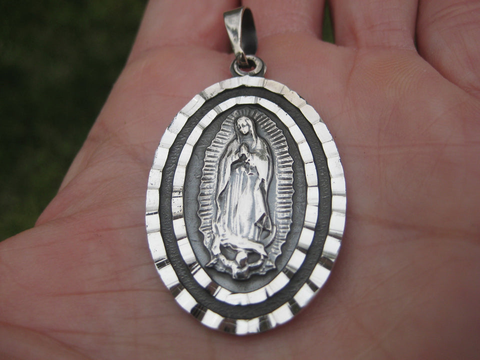 950 Silver Virgin Saint Guadalupe Pendant Taxco Mexico N3735