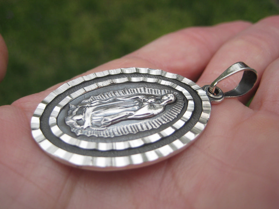 950 Silver Virgin Saint Guadalupe Pendant Taxco Mexico N3735