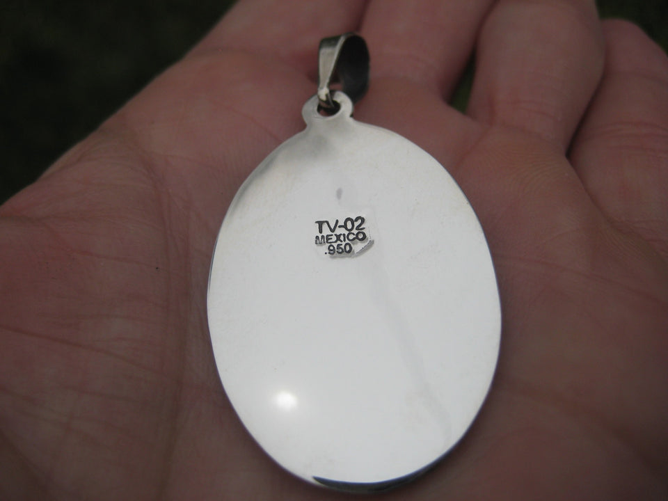 950 Silver Virgin Saint Guadalupe Pendant Taxco Mexico N3735