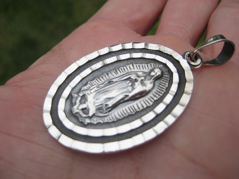 950 Silver Virgin Saint Guadalupe Pendant Taxco Mexico N3735