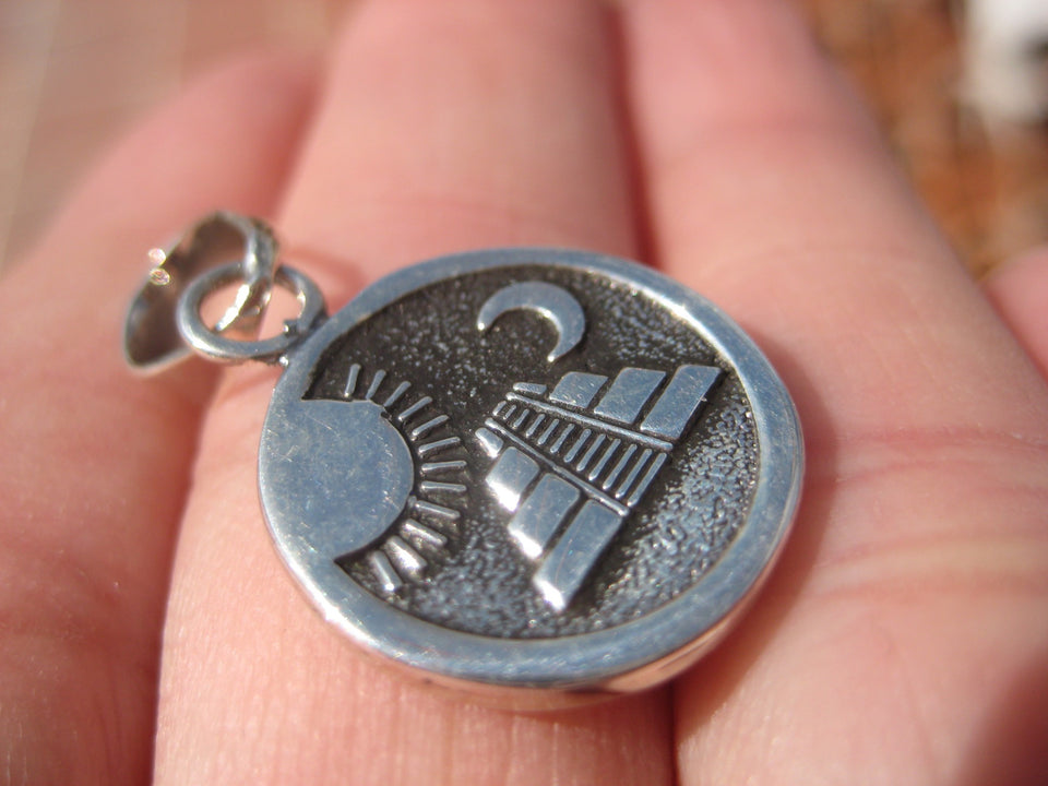 925 Silver Mayan Calendar Pyramid Pendant Taxco Mexico A2279