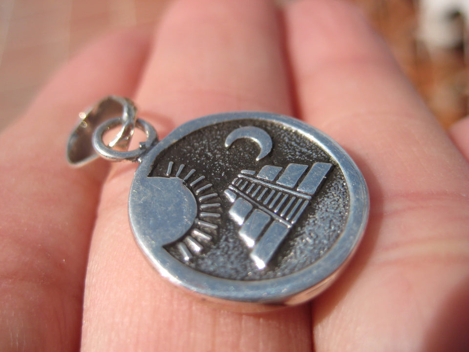 925 Silver Mayan Calendar Pyramid Pendant Taxco Mexico A2279