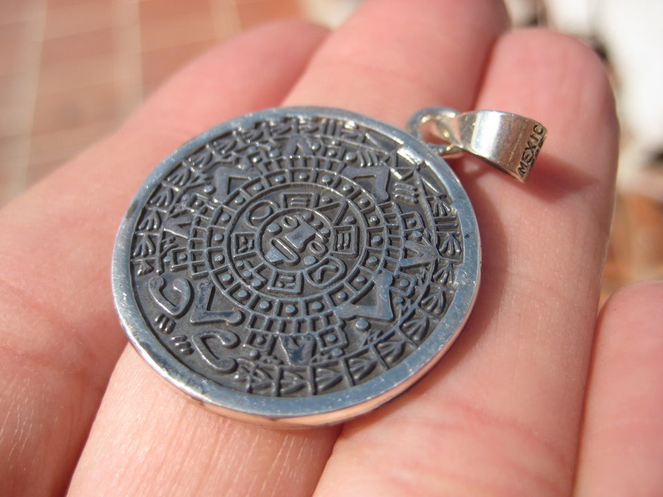 925 Silver Mayan Calendar Pyramid Pendant Taxco Mexico A2279