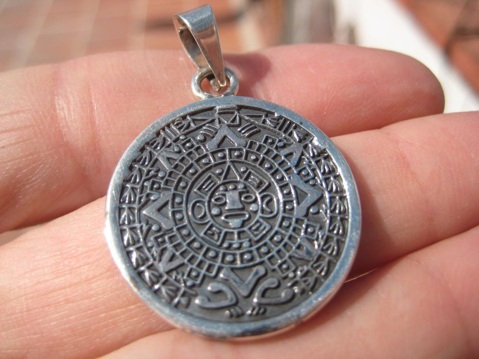 925 Silver Mayan Calendar Pyramid Pendant Taxco Mexico A2279