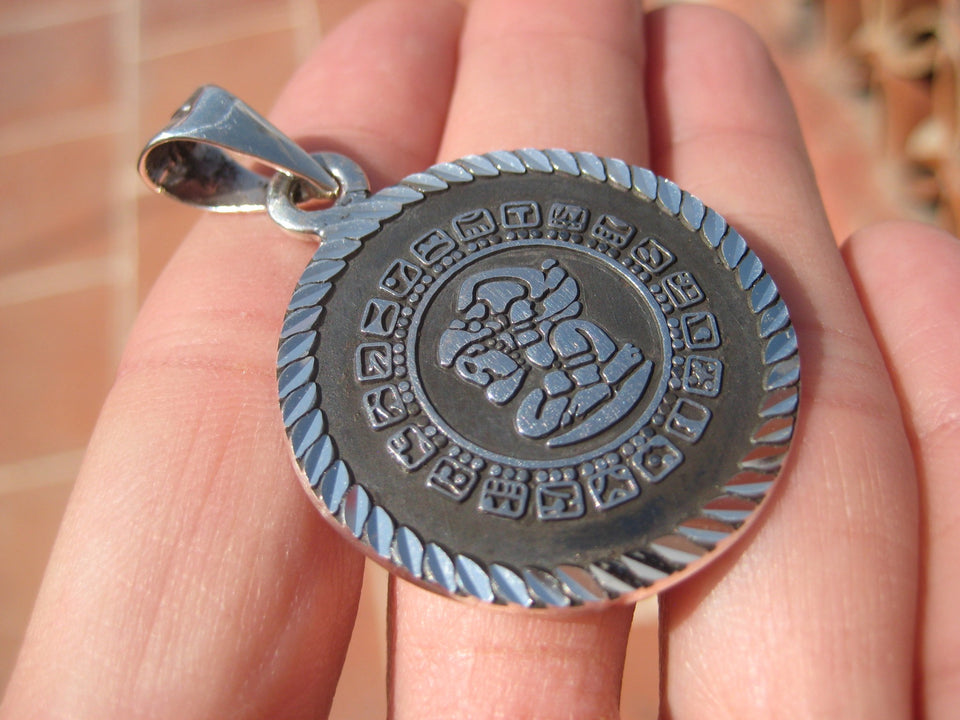 925 Silver Mayan Calendar Pendant Taxco Mexico A2279