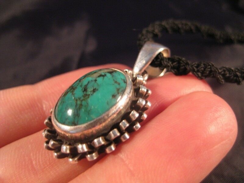 925 Silver Tibetan Turquoise stone crystal Pendant Necklace Nepal N3766