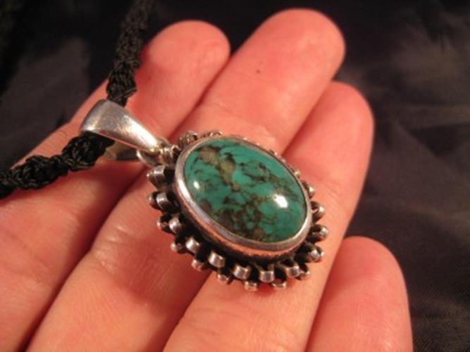 925 Silver Tibetan Turquoise stone crystal Pendant Necklace Nepal N3766