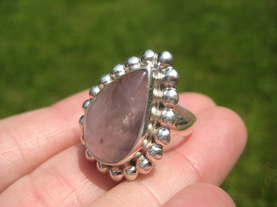 925 Silver Rose Quartz Ring Taxco Mexico Size 7 US Adjustable A3885