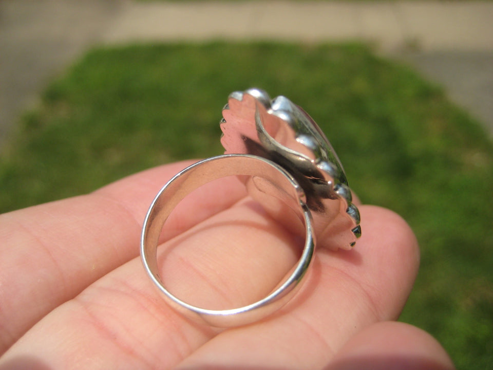 925 Silver Rose Quartz Ring Taxco Mexico Size 7 US Adjustable A3885