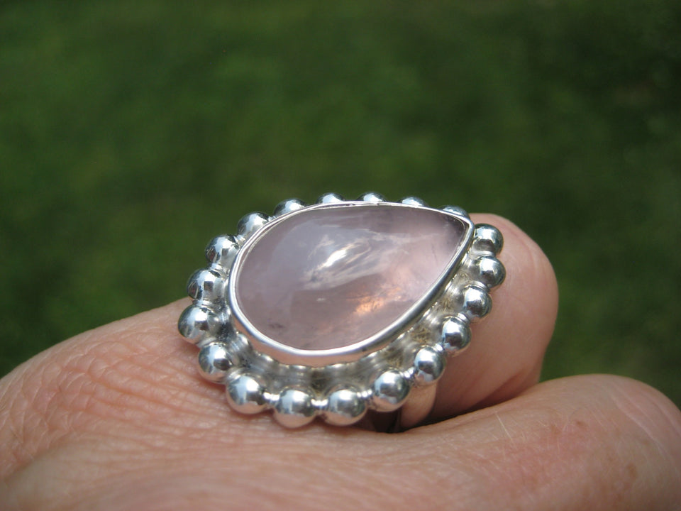 925 Silver Rose Quartz Ring Taxco Mexico Size 7 US Adjustable A3885