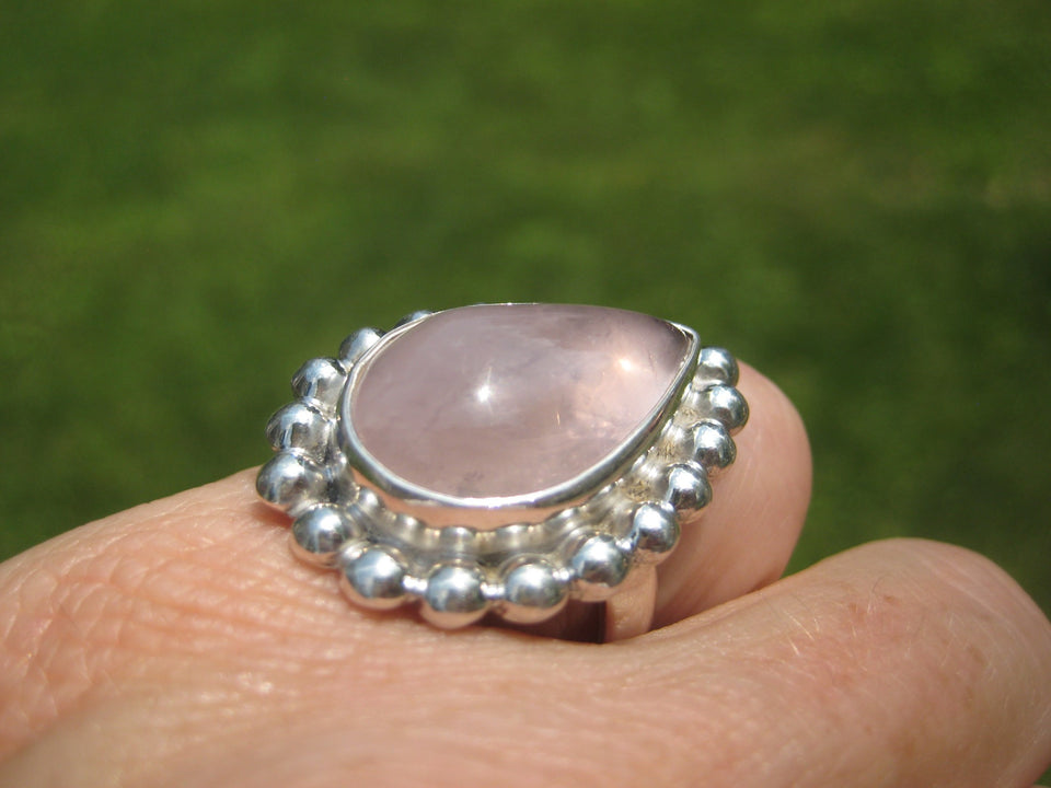 925 Silver Rose Quartz Ring Taxco Mexico Size 7 US Adjustable A3885