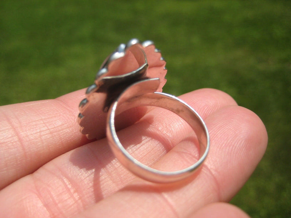 925 Silver Rose Quartz Ring Taxco Mexico Size 7 US Adjustable A3885