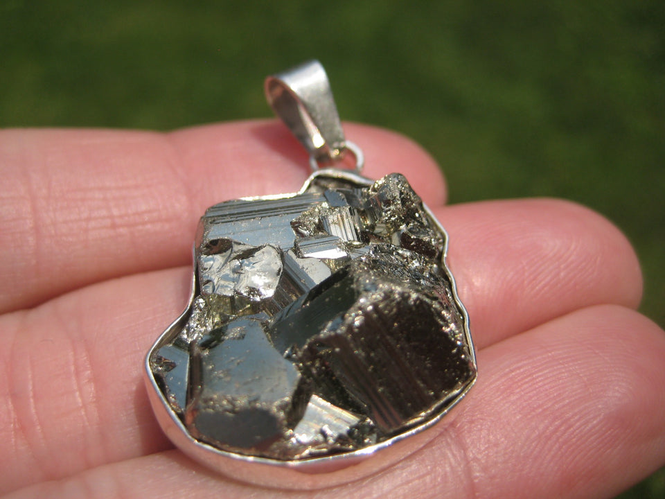 925 Silver Pyrite mineral Stone Pendant Taxco Mexico A27643