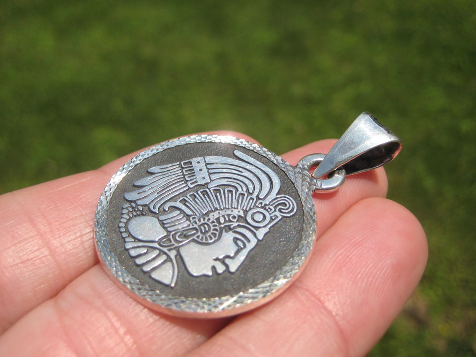 925 Silver Mayan God Pendant Necklace Taxco Mexico A33644