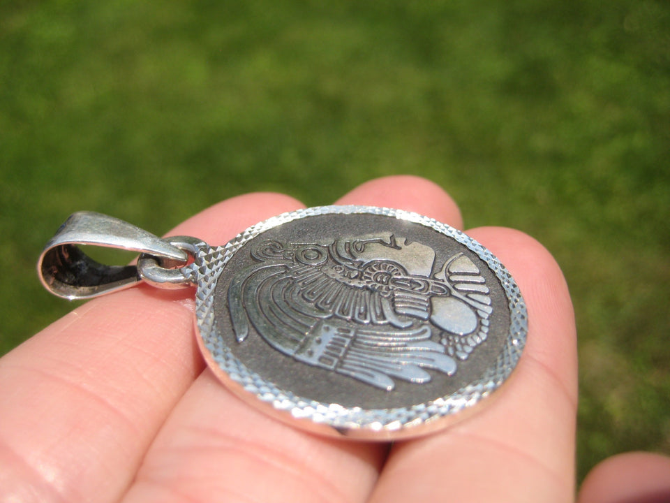 925 Silver Mayan God Pendant Necklace Taxco Mexico A33644