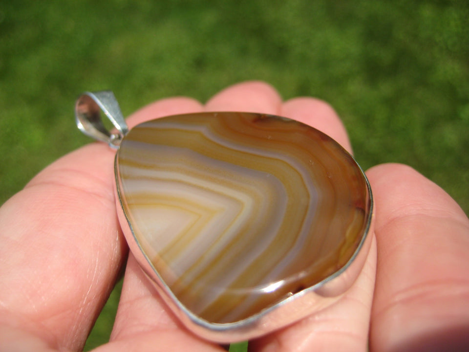 925 Silver Agate Stone Pendant Necklace Taxco Mexico A2599