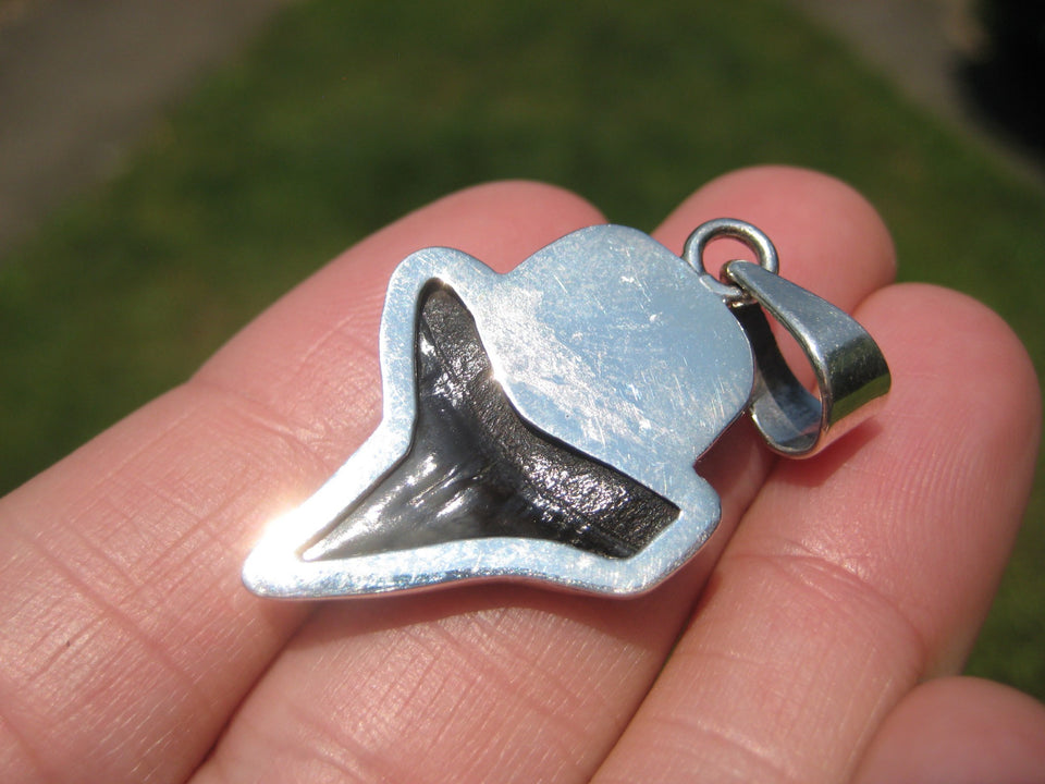 925 Silver Arizona Turqouise Shark Tooth Fossil Pendant Nepal Jewelry A4532