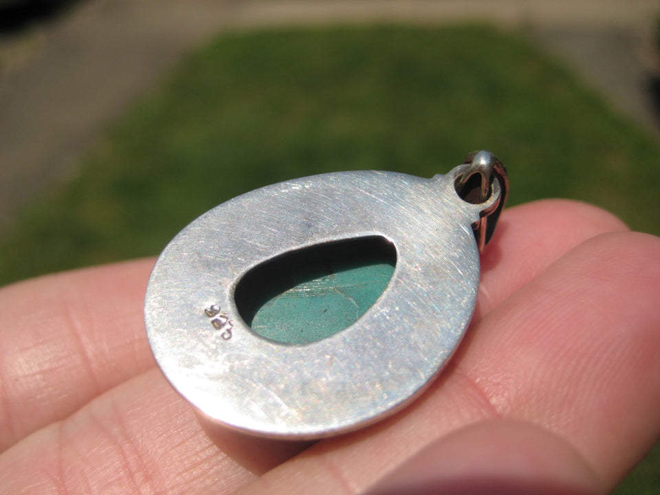 925 Silver Tibetan Turquoise Pendant Nepal Jewelry Art A4877