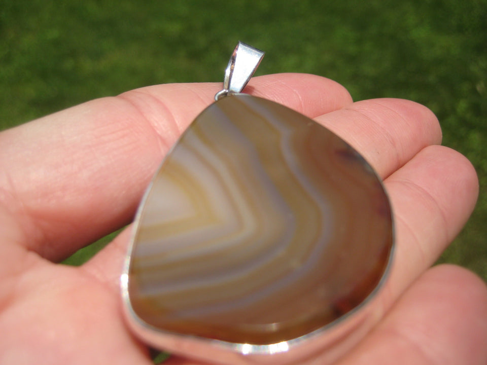 925 Silver Agate Stone Pendant Necklace Taxco Mexico A2599