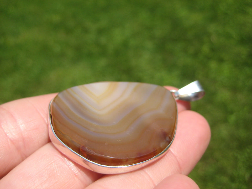 925 Silver Agate Stone Pendant Necklace Taxco Mexico A2599