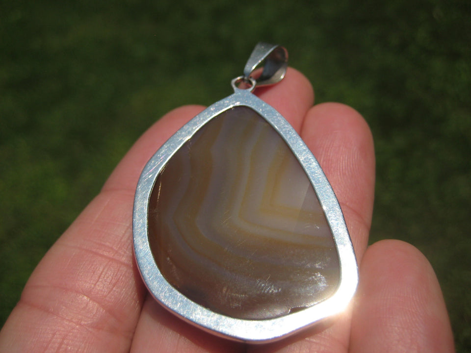 925 Silver Agate Stone Pendant Necklace Taxco Mexico A2599