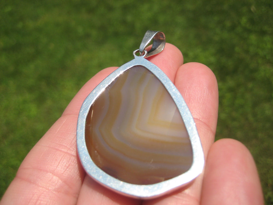 925 Silver Agate Stone Pendant Necklace Taxco Mexico A2599