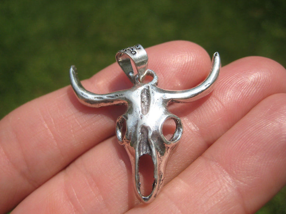 925 Silver Bull Steer Skull Pendant Taxco Mexico A6388